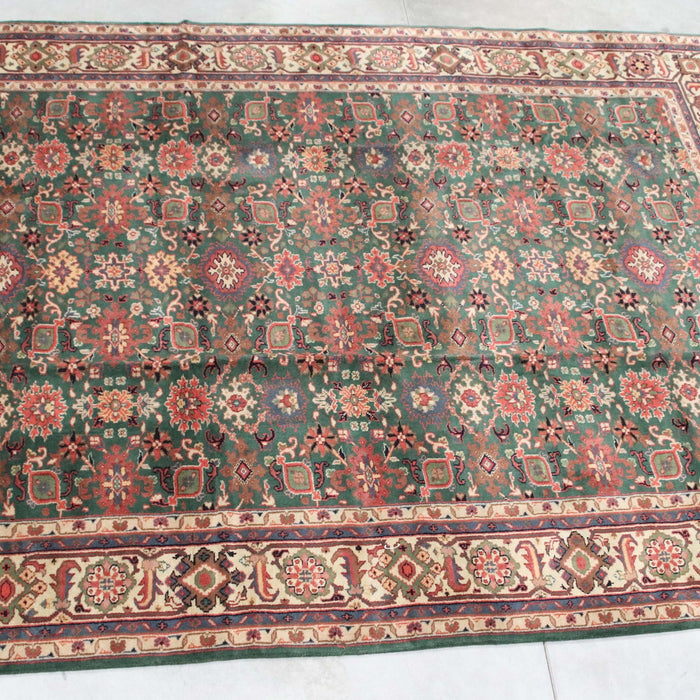 8x11 Romanian Romo Persian Green Ivory Wool Rectangular Rug