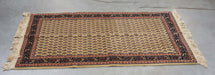 2x6 Romanian Persian Geometric Ivory Navy Blue Wool Rectangular Rug