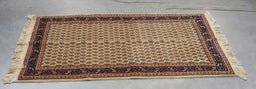 2x6 Romanian Persian Geometric Ivory Navy Blue Wool Rectangular Rug