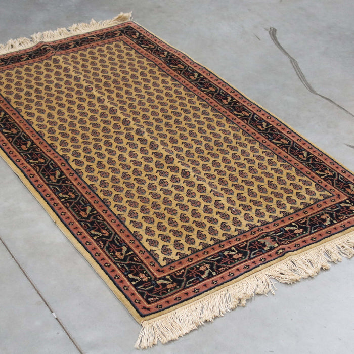 2x6 Romanian Persian Geometric Ivory Navy Blue Wool Rectangular Rug