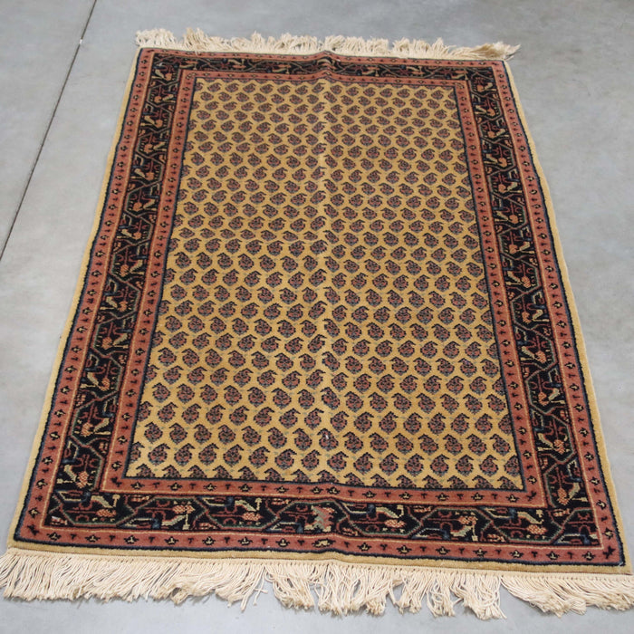 2x6 Romanian Persian Geometric Ivory Navy Blue Wool Rectangular Rug