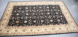 12x18 Pakistan Oushak Black Ivory Wool Rectangular Rug