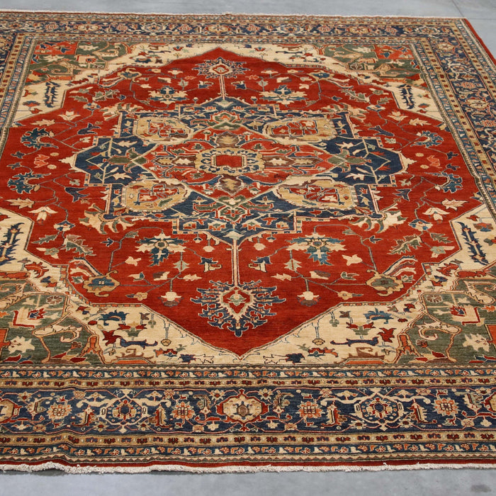 12x15 Pakistan Kazak Geometric Red Navy Blue Wool Rectangular Rug