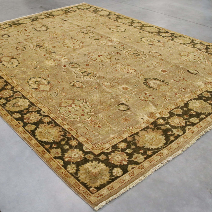 8x11 Pakistan Oushak Brown Green Wool Rectangular Rug