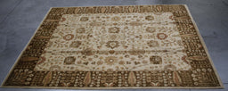 8x9 Pakistan Oushak Ivory Brown Wool Rectangular Rug