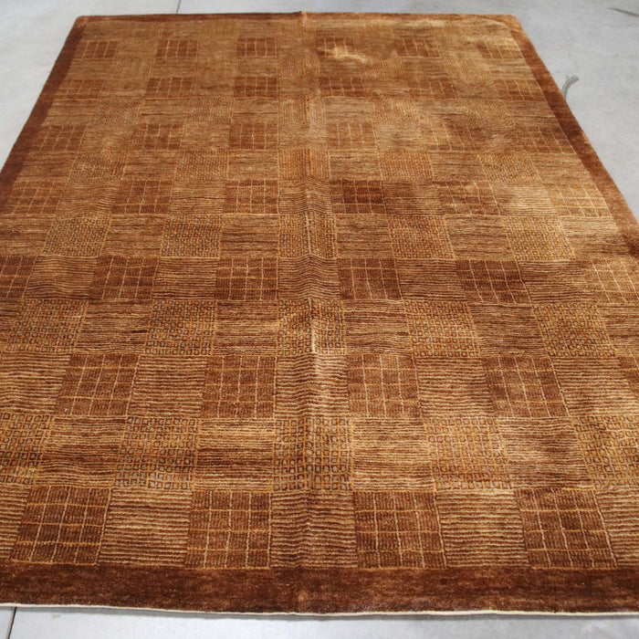 6x9 Pakistan Abstract Modern Contemporary Gradient Solid Brown Wool Rectangular Rug