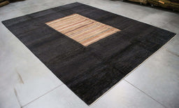 8x11 Pakistan Abstract Modern Contemporary Black Brown Wool Rectangular Rug