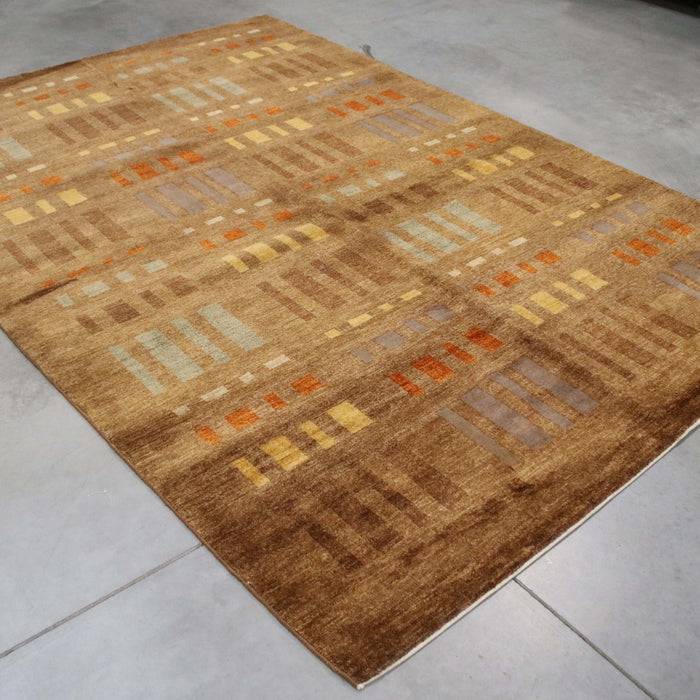 6x8 Pakistan Abstract Modern Contemporary Brown Wool Rectangular Rug