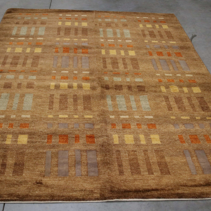 6x8 Pakistan Abstract Modern Contemporary Brown Wool Rectangular Rug