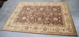 9x12 Pakistan Oushak Brown Ivory Wool Rectangular Rug
