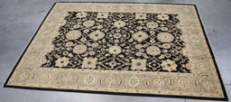 7x10 Pakistan Oushak Black Green Wool Rectangular Rug