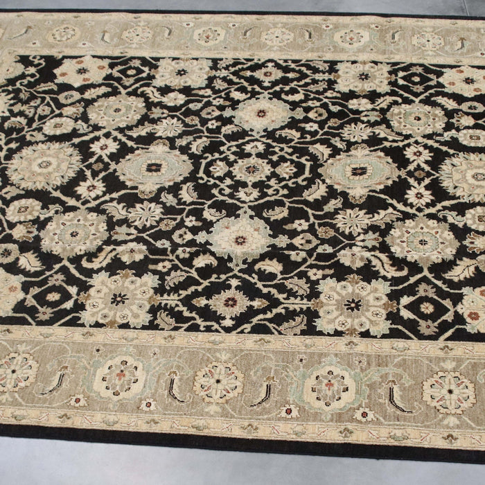 7x10 Pakistan Oushak Black Green Wool Rectangular Rug