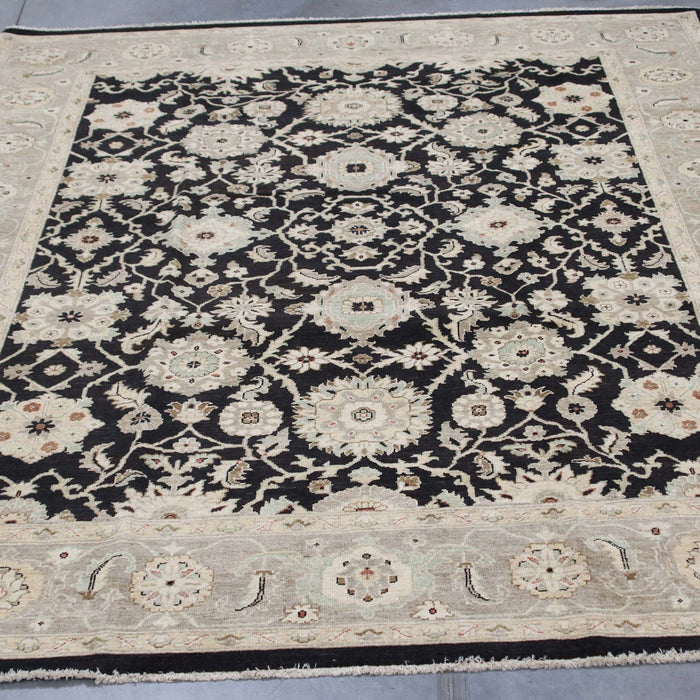 7x10 Pakistan Oushak Black Green Wool Rectangular Rug