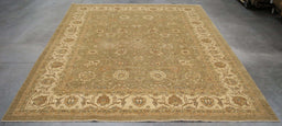 8x11 Pakistan Oushak Green Ivory Wool Rectangular Rug