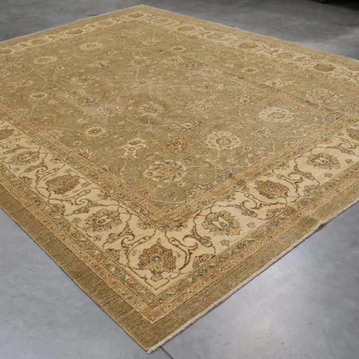 8x11 Pakistan Oushak Green Ivory Wool Rectangular Rug