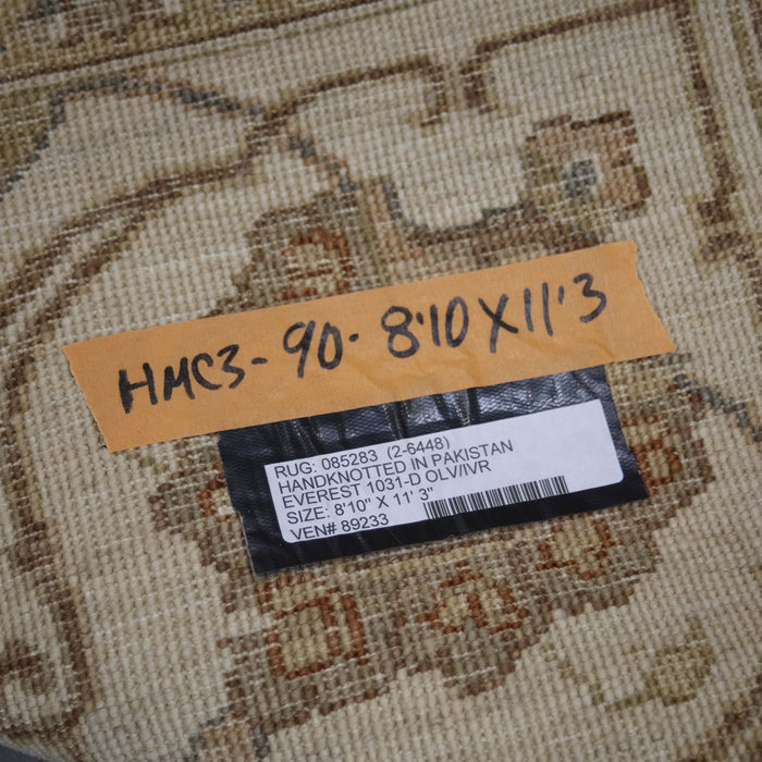 8x11 Pakistan Oushak Green Ivory Wool Rectangular Rug