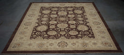 8x10 Pakistan Oushak Brown Ivory Wool Rectangular Rug