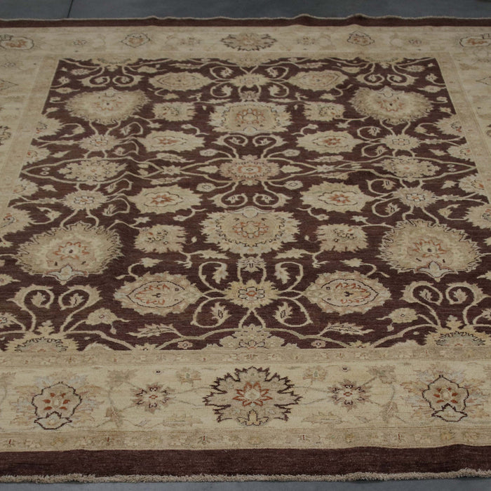 8x10 Pakistan Oushak Brown Ivory Wool Rectangular Rug