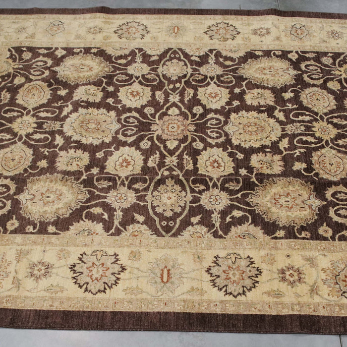 8x10 Pakistan Oushak Brown Ivory Wool Rectangular Rug