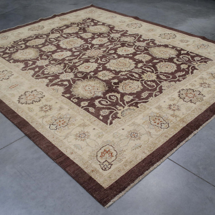 8x10 Pakistan Oushak Brown Ivory Wool Rectangular Rug