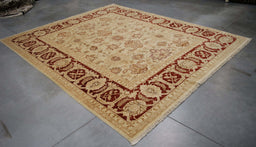 8x10 Pakistan Oushak Ivory Red Wool Rectangular Rug