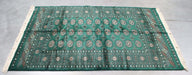 4x6 Pakistan Geometric Bokhara Green Black Wool Rectangular Rug