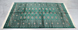 4x6 Pakistan Geometric Bokhara Green Black Wool Rectangular Rug