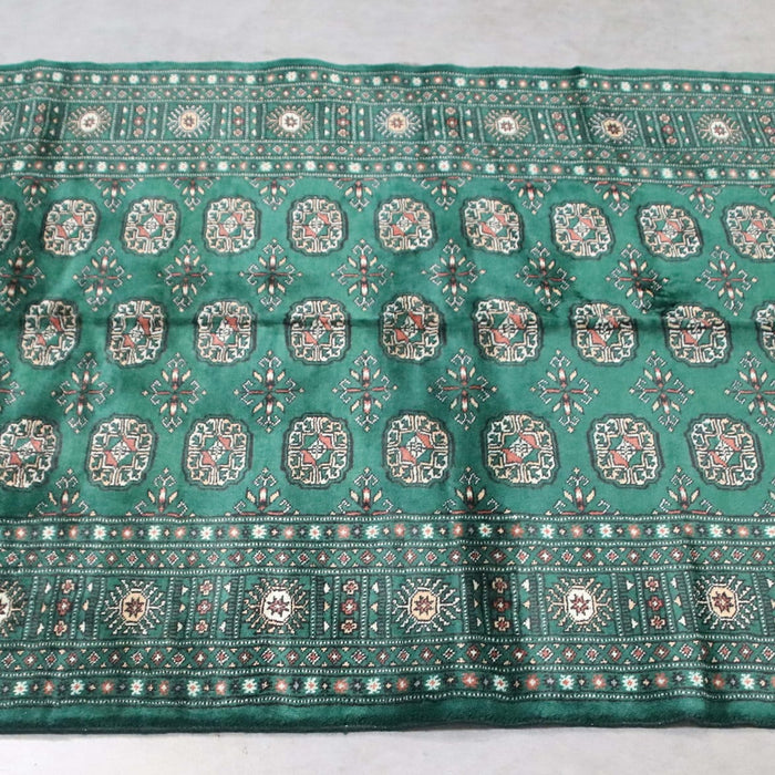 4x6 Pakistan Geometric Bokhara Green Black Wool Rectangular Rug