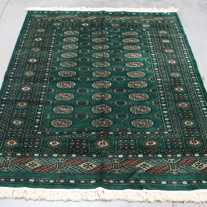 4x6 Pakistan Geometric Bokhara Green Black Wool Rectangular Rug