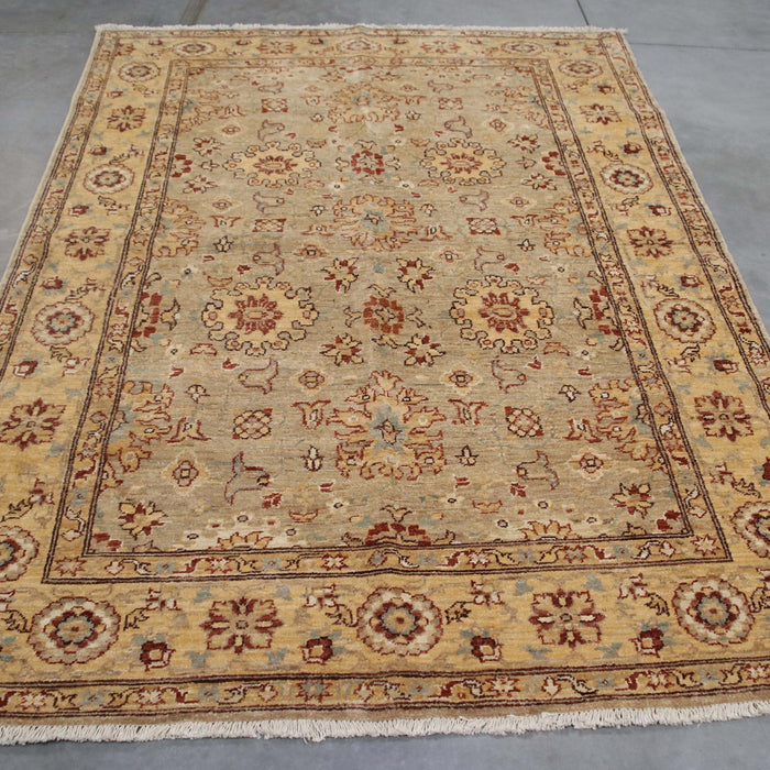 5x7 Pakistan Oushak Grey Gold Wool Rectangular Rug
