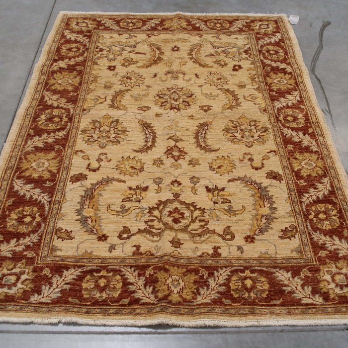 4x5 Pakistan Oushak Ivory Terracotta Wool Rectangular Rug
