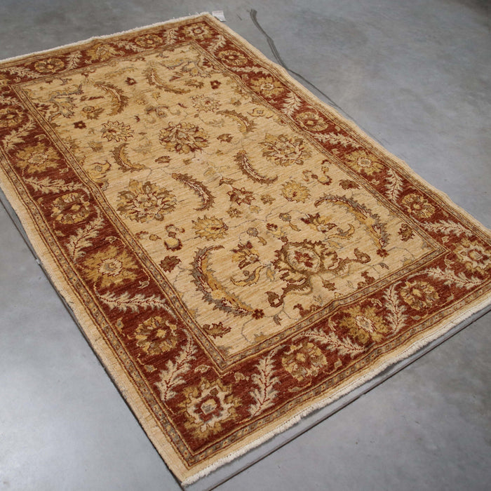 4x5 Pakistan Oushak Ivory Terracotta Wool Rectangular Rug