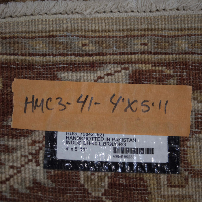 4x5 Pakistan Oushak Ivory Terracotta Wool Rectangular Rug