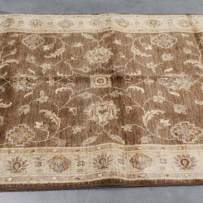 4x6 Pakistan Oushak Brown Ivory Wool Rectangular Rug