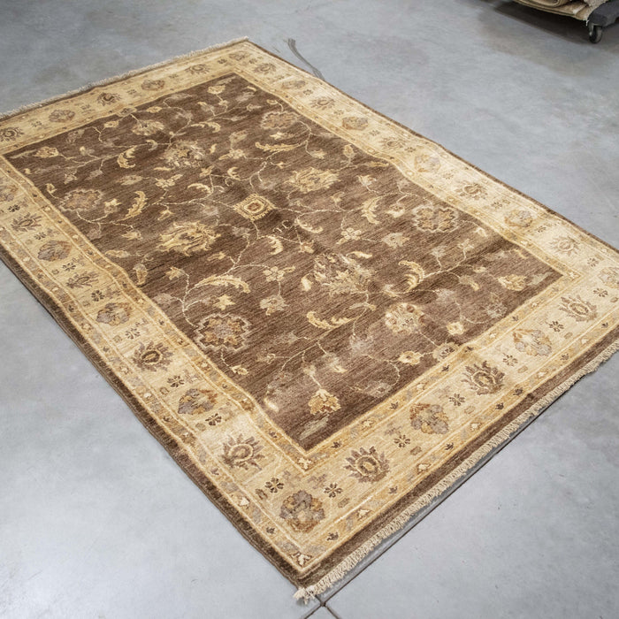 4x6 Pakistan Oushak Brown Ivory Wool Rectangular Rug