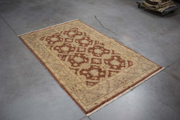 4x5 Pakistan Oushak Terracotta Green Wool Rectangular Rug