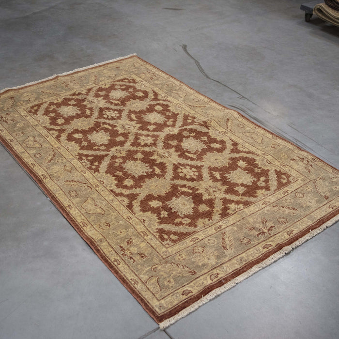 4x5 Pakistan Oushak Terracotta Green Wool Rectangular Rug