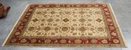 8x11 India All Over Pattern Oushak Red Ivory Wool Rectangular Rug