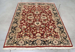 5x7 Pakistan Pak Persian Red Navy Blue Wool Rectangular Rug