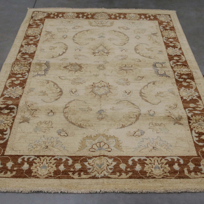 4x6 Pakistan Oushak Ivory Brown Wool Rectangular Rug