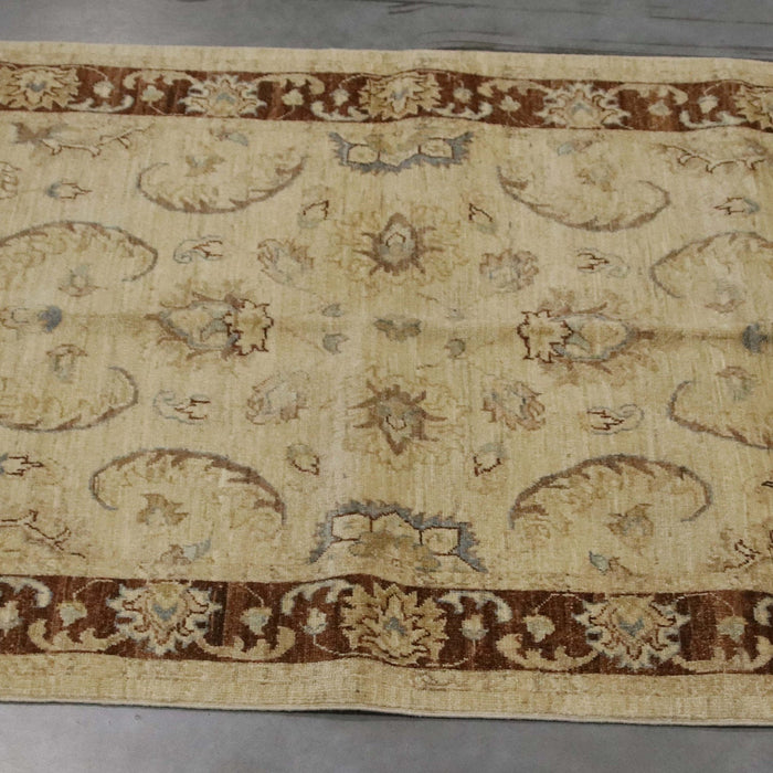 4x6 Pakistan Oushak Ivory Brown Wool Rectangular Rug