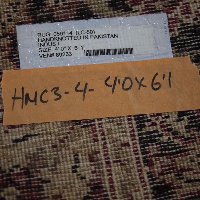 4x6 Pakistan Oushak Red Black Wool Rectangular Rug