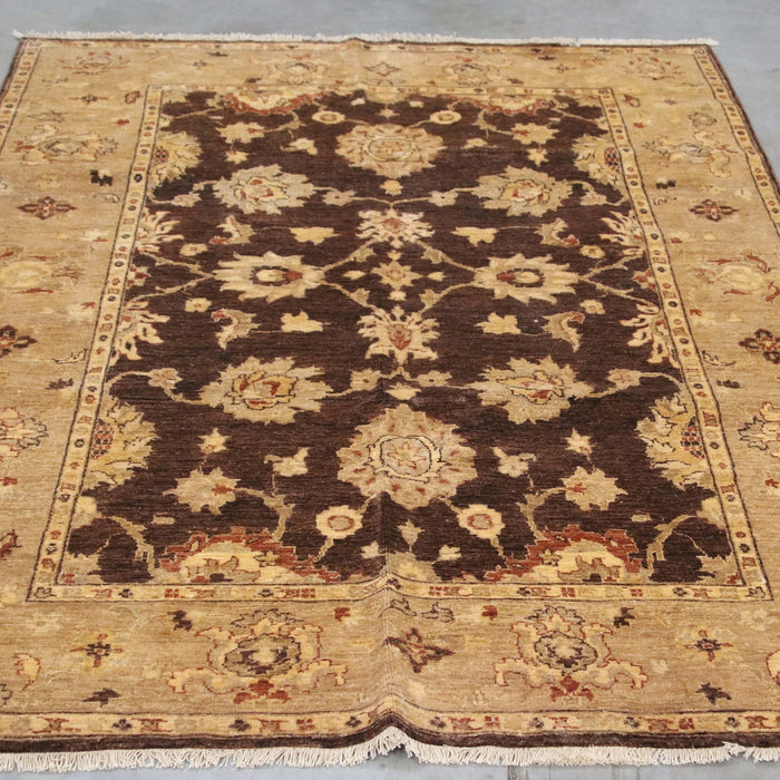 5x7 Pakistan Oushak Brown Gold Wool Rectangular Rug