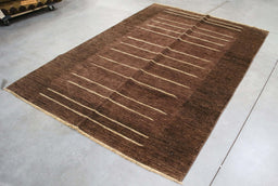 6x8 Pakistan Abstract Modern Contemporary Solid Brown Wool Rectangular Rug