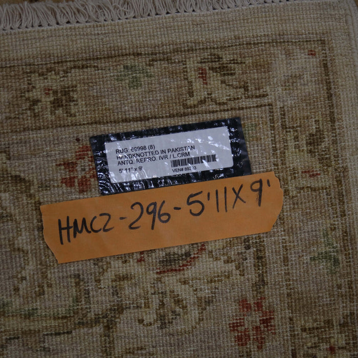 5x9 Pakistan Oushak Ivory Gold Wool Rectangular Rug