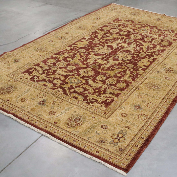 5x9 Pakistan Oushak Red Gold Wool Rectangular Rug