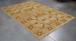 6x8 Pakistan Oushak Ivory Gold Wool Rectangular Rug