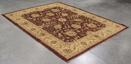 7x9 Pakistan Oushak Brown Ivory Wool Rectangular Rug