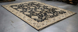 9x12 Pakistan Oushak Black Ivory Wool Rectangular Rug