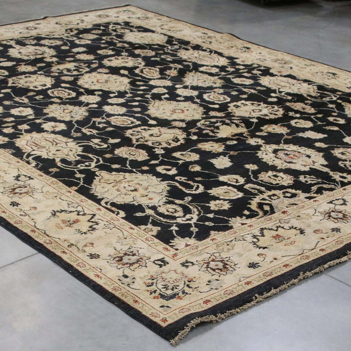 9x12 Pakistan Oushak Black Ivory Wool Rectangular Rug